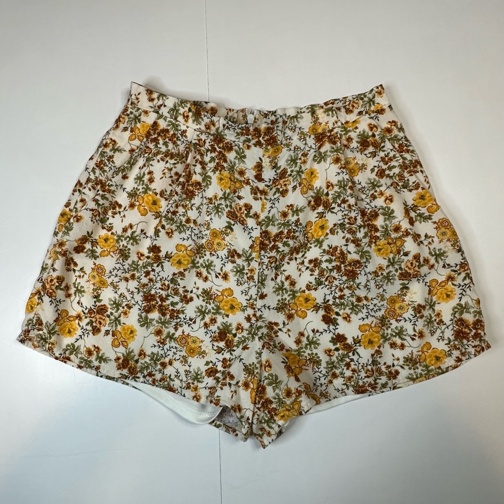 Altar'd State Women's Small Shorts Yellow Brown Floral Print Lined High Waisted